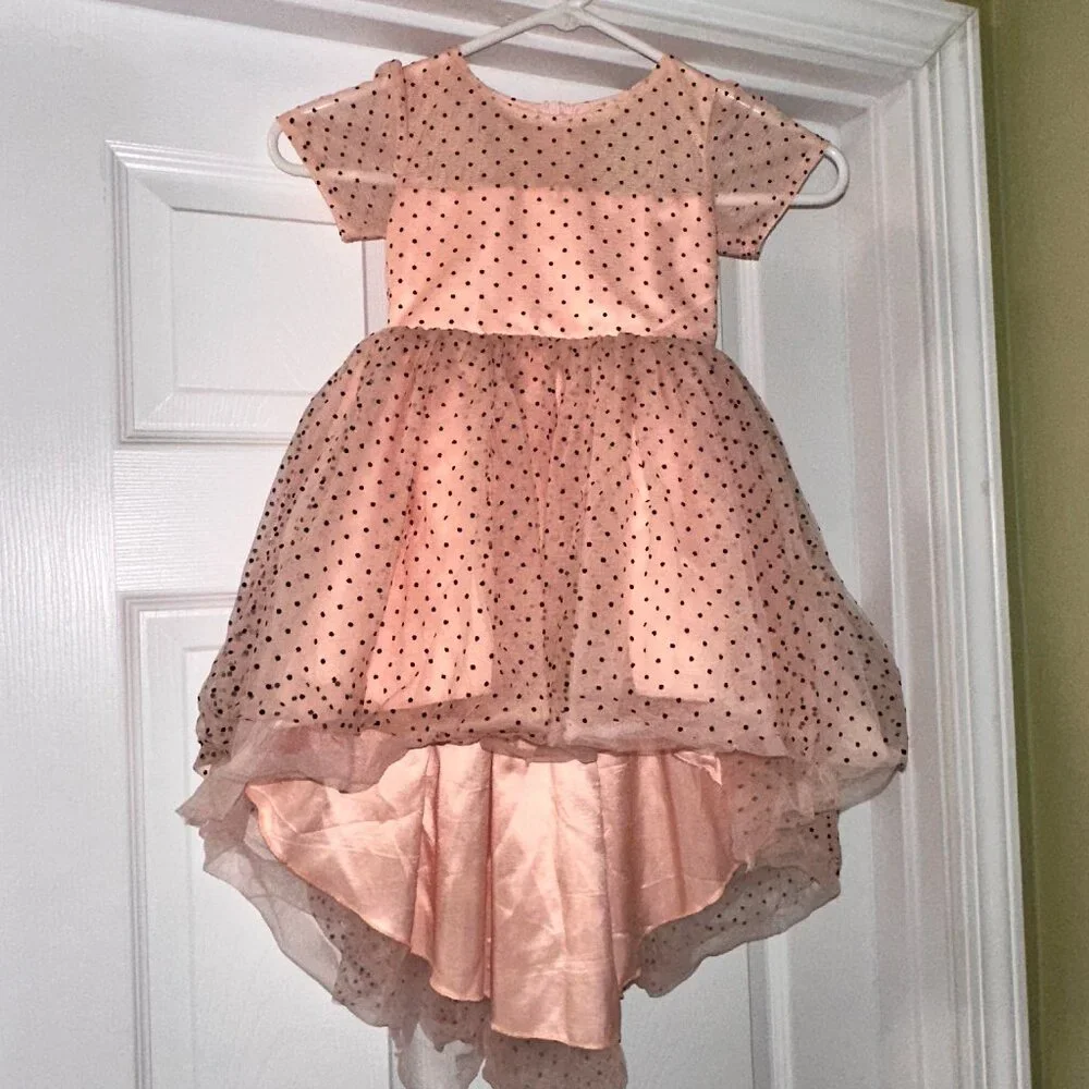 Trish Scully PEACHY PINK polkadot Tulle Party Flower Girl Dress Sz 2T HIGH-LOW 2